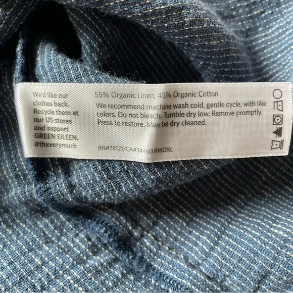 Eileen Fisher Lagenlook Organic Cotton/Linen Woven Casual Blue Boxy Top - Picture 7 of 10